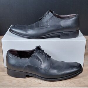 Bruno Magli Rammola Derby Shoes Mens 10 Black Leather Apron Toe Dress Italy
